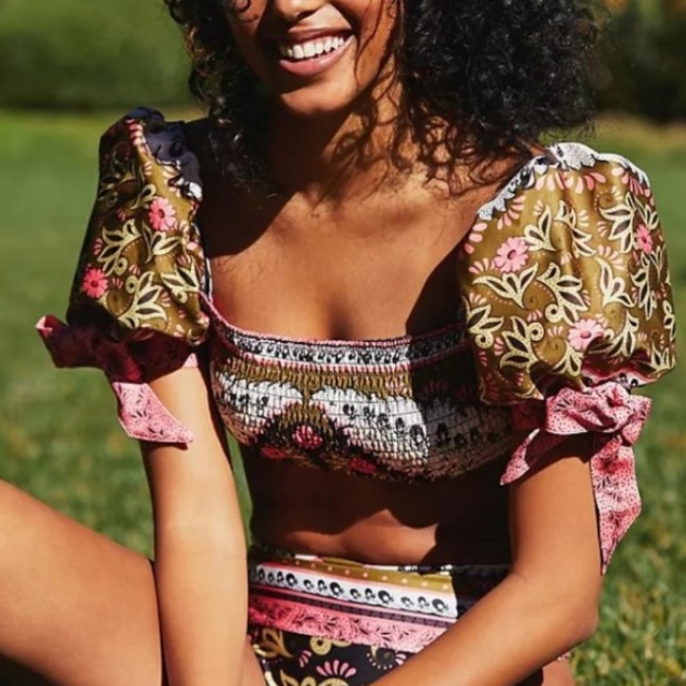Agua Bendita Eileen Puff-sleeve Bikini Top